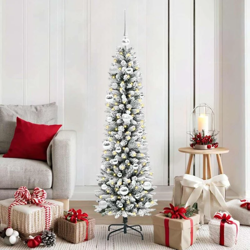 vidaXL Kunstigt juletræ 150 cm Hvid Grøn PVC Metal Plast