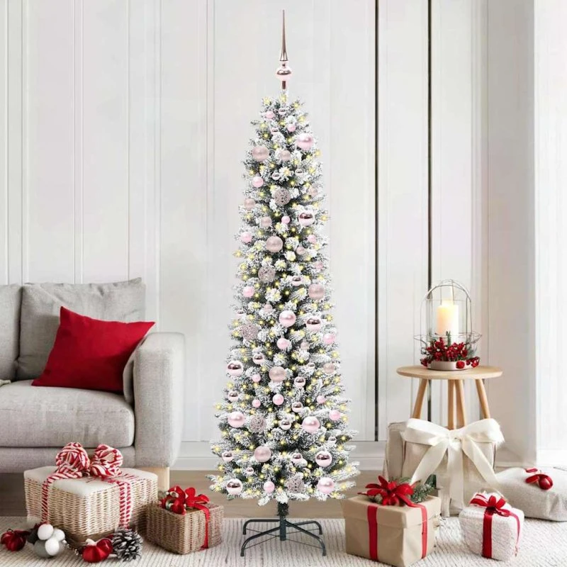 vidaXL Kunstigt juletræ 180 cm Hvid Grøn PVC Metal Plast