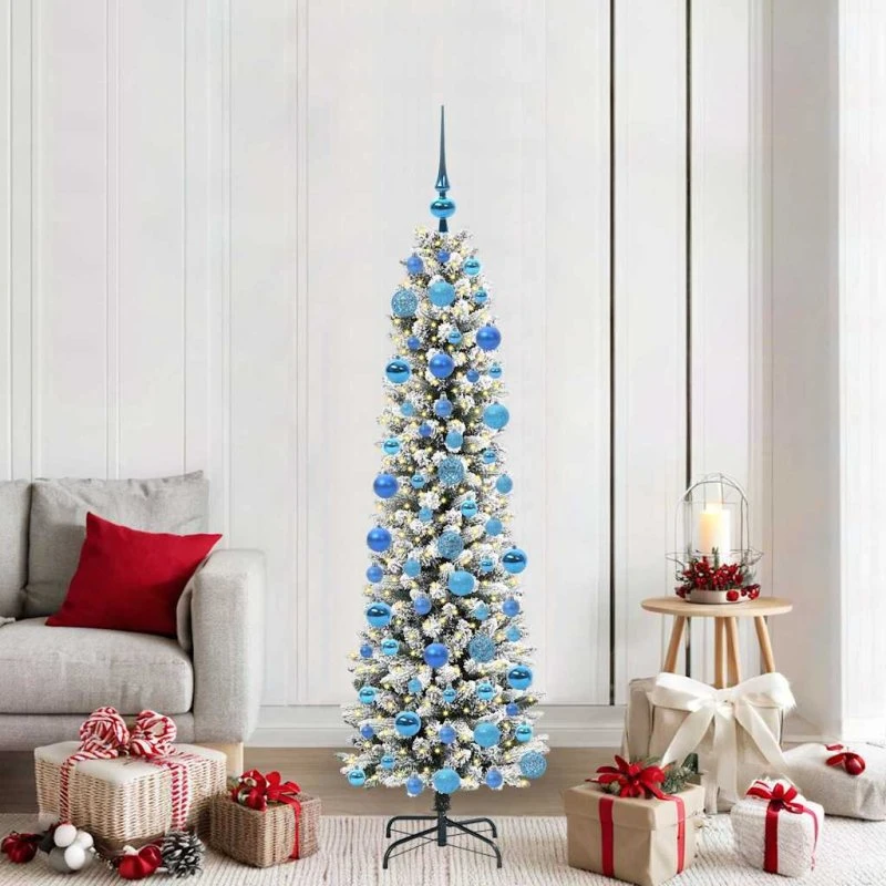 vidaXL Kunstigt juletræ 180 cm Hvid Grøn PVC Metal Plast