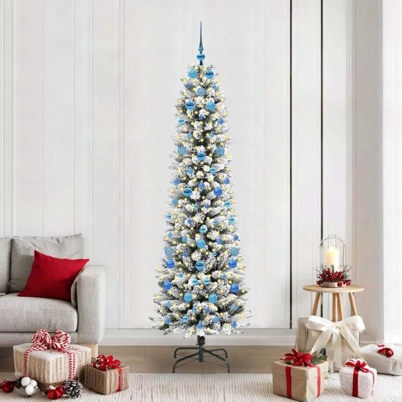 vidaXL Kunstigt juletræ 210 cm Hvid Grøn PVC & Metal