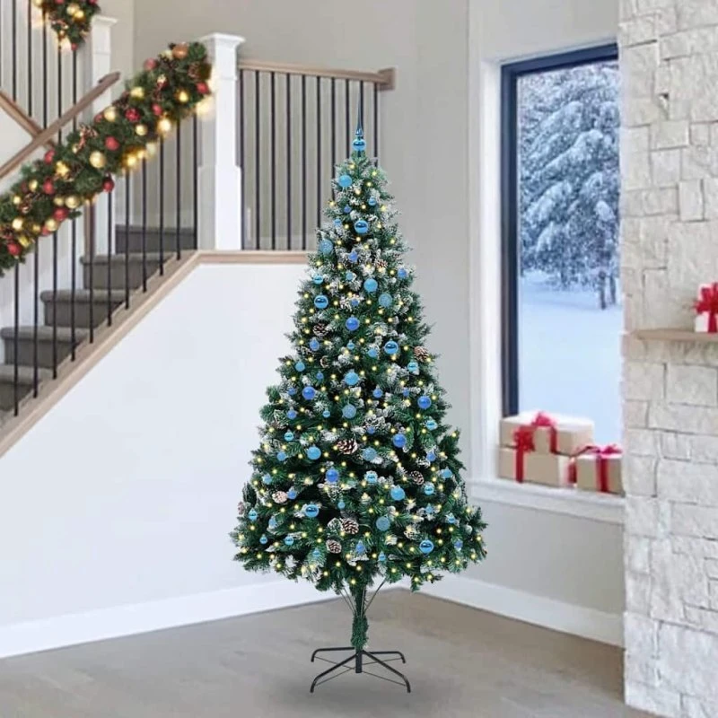 vidaXL Kunstigt juletræ 240 cm Grøn med LED og stativ