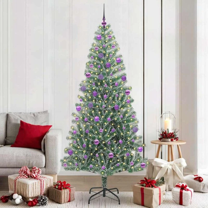 vidaXL Kunstigt Juletræ Snebelagt 210 cm Grønt og Hvid med LED-Lys