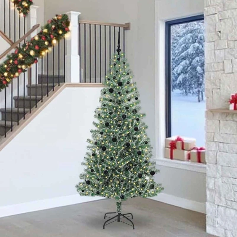 vidaXL Kunstigt Juletræ Snebelagt 240 cm med LED-Lys Grøn og Hvid