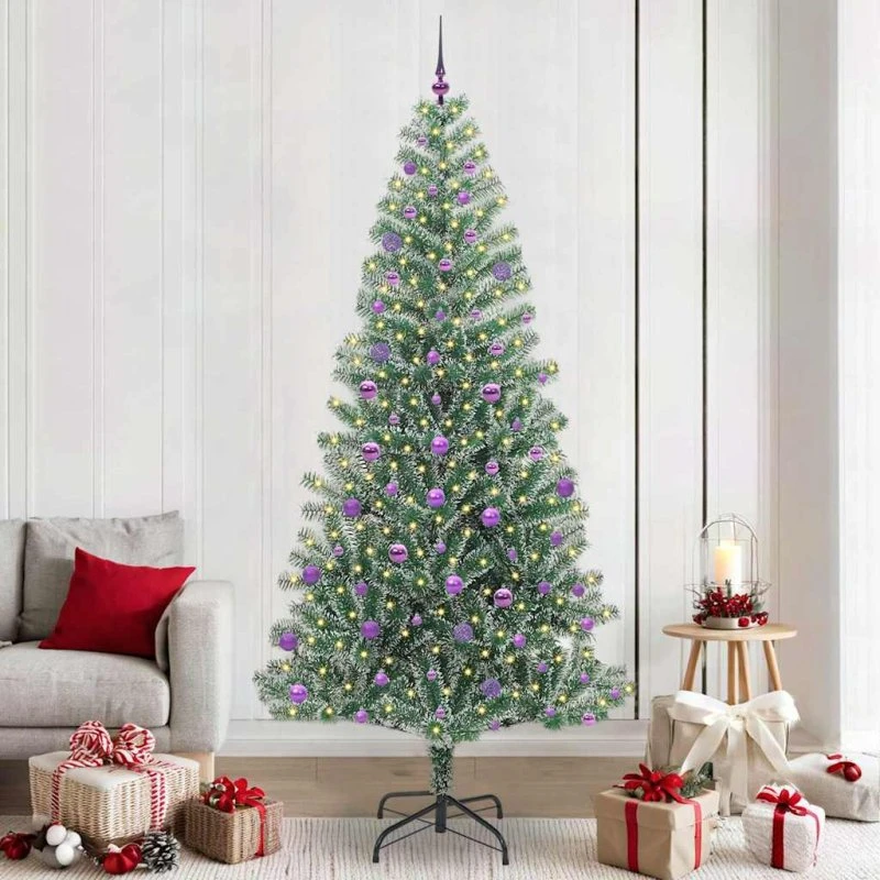vidaXL Kunstigt Juletræ 240 cm Snebelagt med LED-Lys Grøn og Hvid
