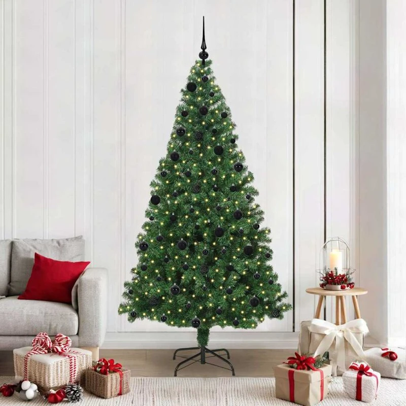 vidaXL Kunstigt juletræ 210 cm Grønt med LED og stativ