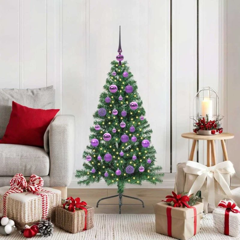 vidaXL Kunstigt forbelyst juletræ Grøn 120 cm PVC