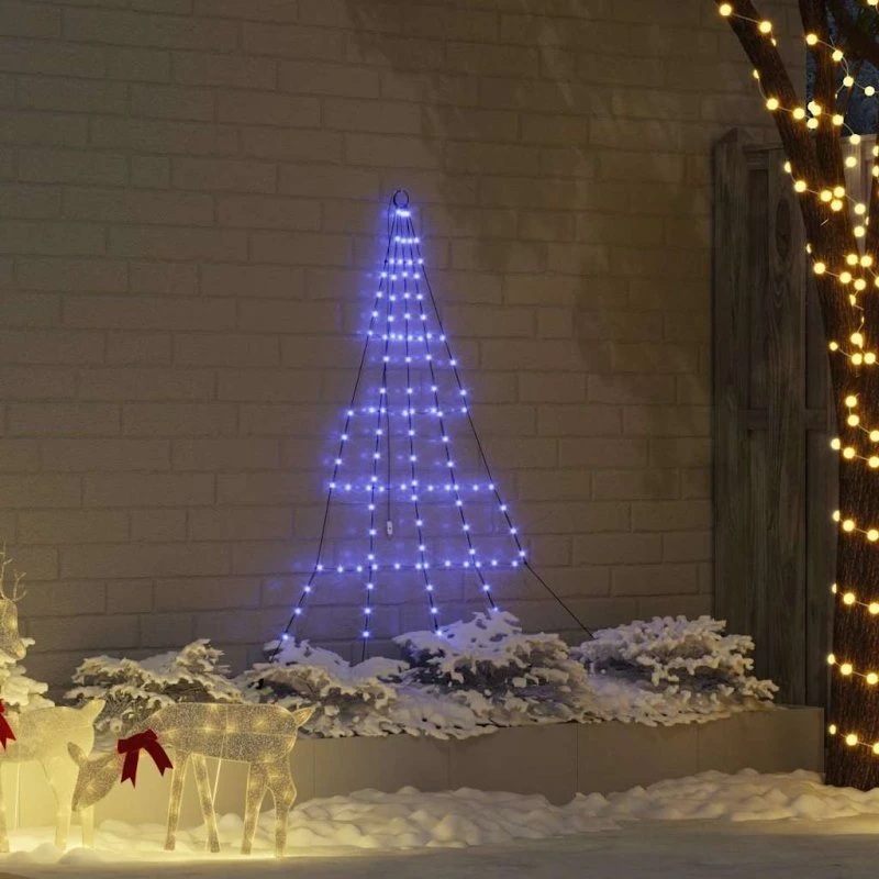 vidaXL LED Juletræ 182 cm Blå med 112 LED'er og Jordsøjler