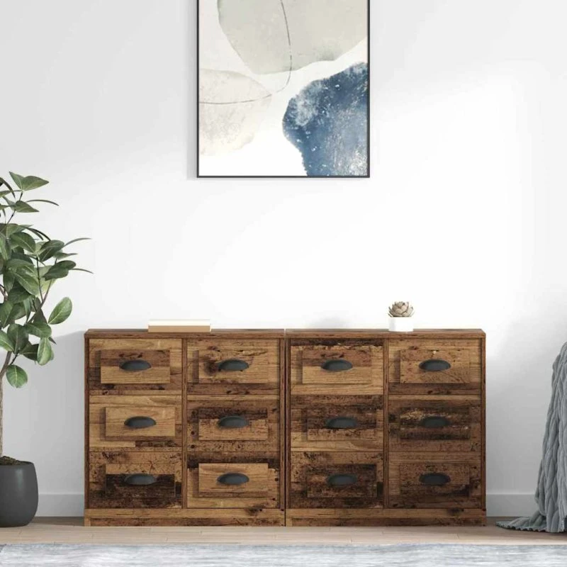 vidaXL Sidebord med skuffer 2 stk, gammelt træ, 70 x 35,5 x 67,5 cm