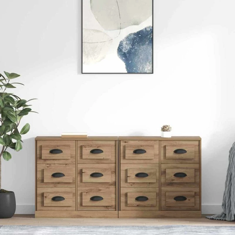 vidaXL Artisan Egetræ Sideboard 2 stk, 70 x 35,5 x 67,5 cm