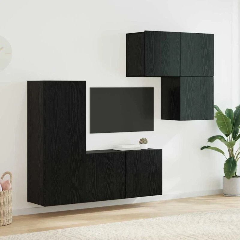 vidaXL TV-skab Vægmonteret 4 pcs Sort konstrueret træ
