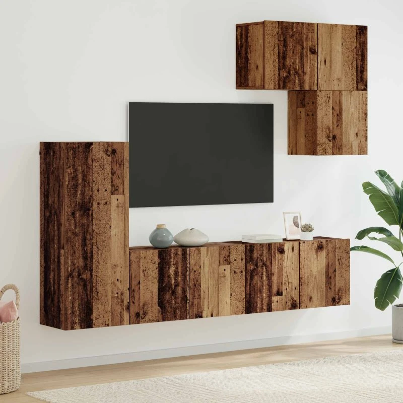 vidaXL TV Væg Enhed 5 pcs Gammelt Træ