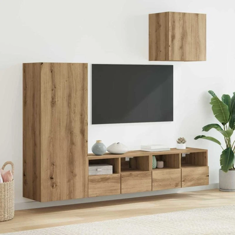 vidaXL Artisan Egetræ TV Vægmontering 4 stk