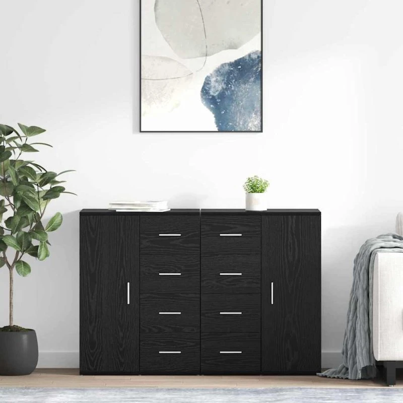 vidaXL Corona Sideboard 2 stk, Sort, 59 x 39 x 80 cm, Konstrueret træ