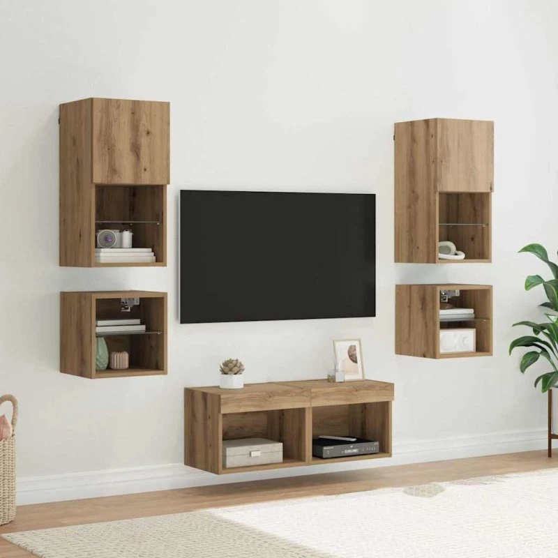 vidaXL TV Vægmonteringer 8 pcs Artisan Egetræ Konstrueret træ