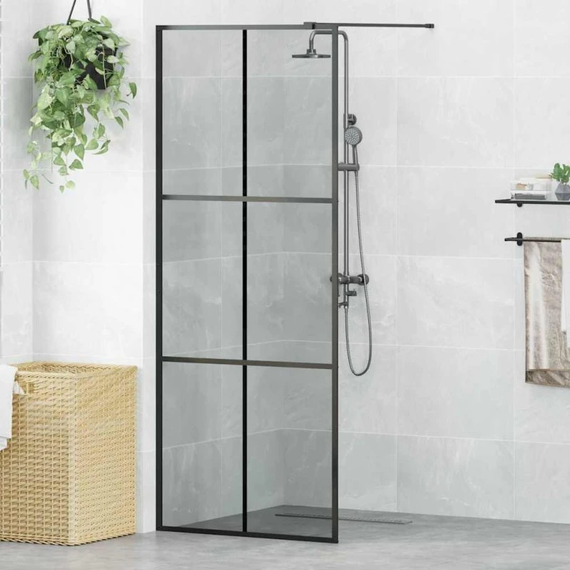 vidaXL Walk-in Brusevæg Sort 80 x 195 cm Hærdet Glas