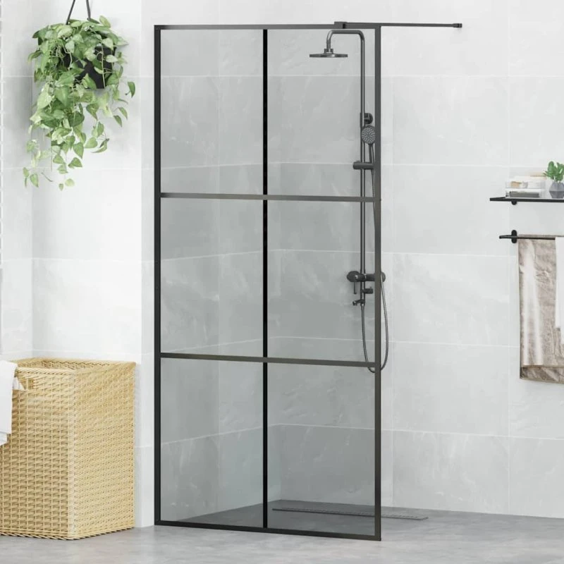 vidaXL Walk-in brusevæg Sort 100 x 195 cm hærdet glas