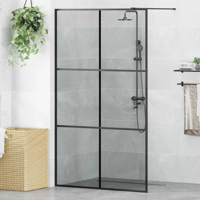 vidaXL Walk-in brusevæg Sort 115 x 195 cm hærdet glas