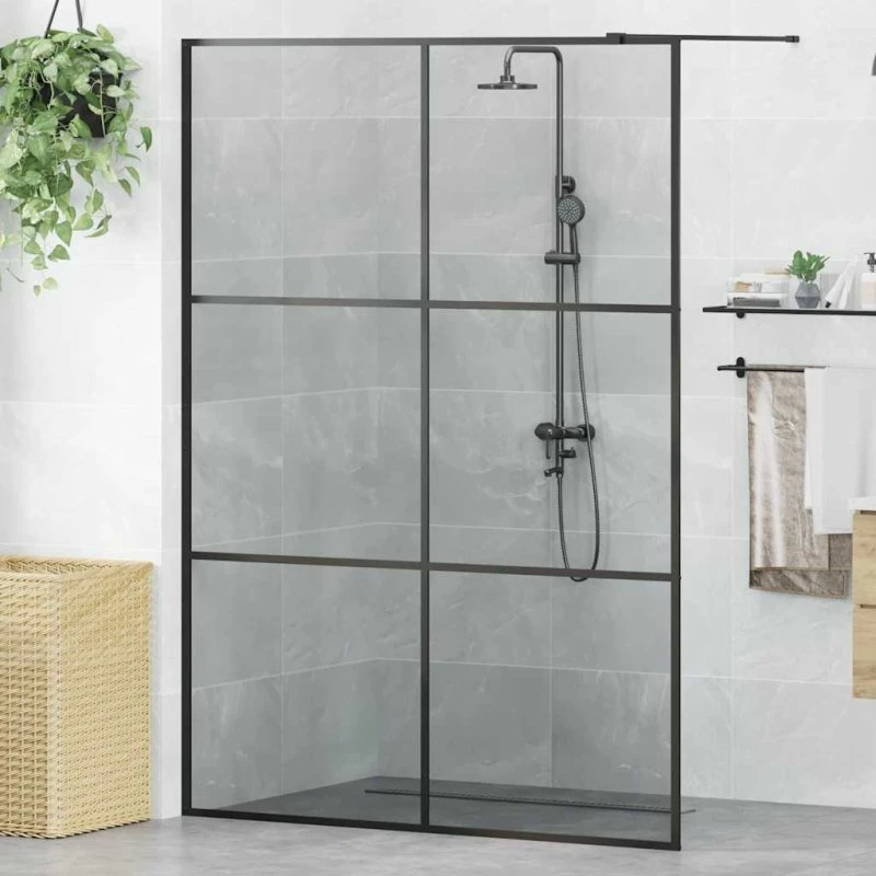 vidaXL Walk-in brusevæg Sort 140 x 195 cm hærdet glas