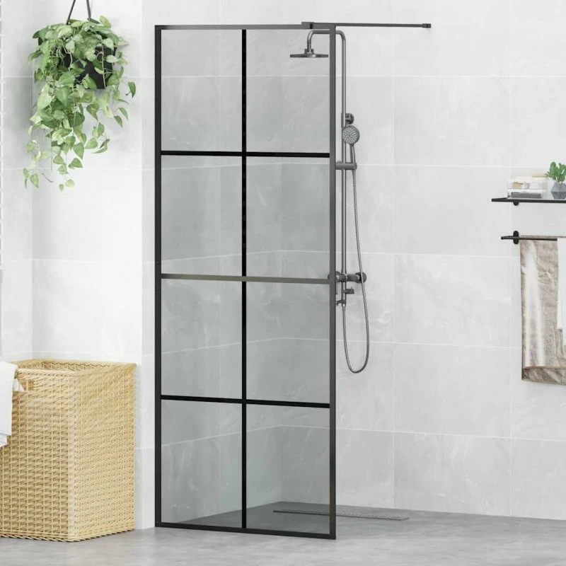 vidaXL Walk-in brusevæg Sort 80 x 195 cm hærdet glas