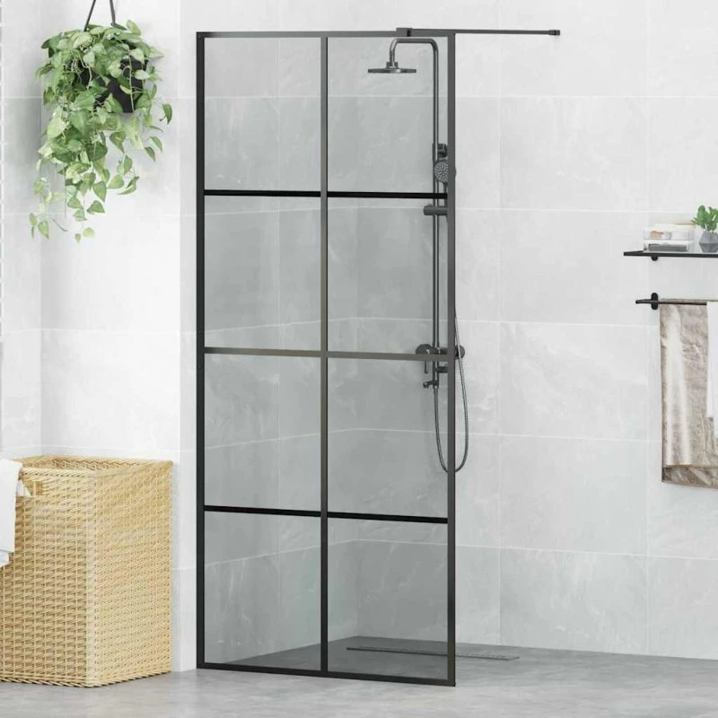 vidaXL Walk-in brusevæg Sort 90 x 195 cm hærdet glas