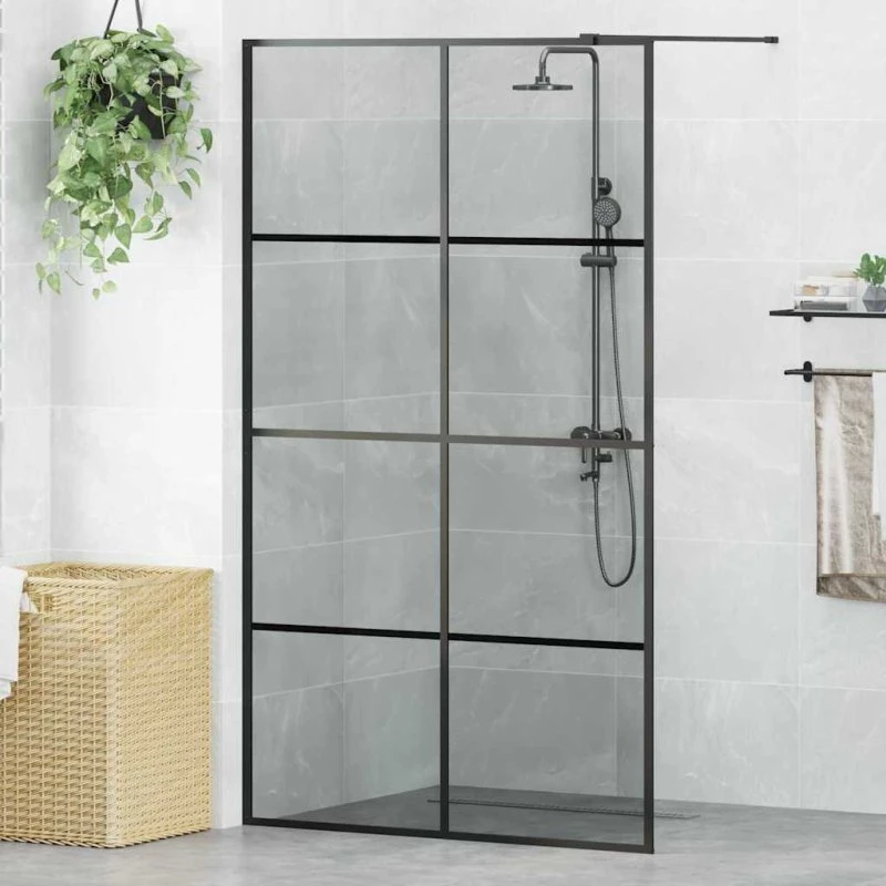 vidaXL Walk-in brusevæg Sort 115 x 195 cm hærdet glas