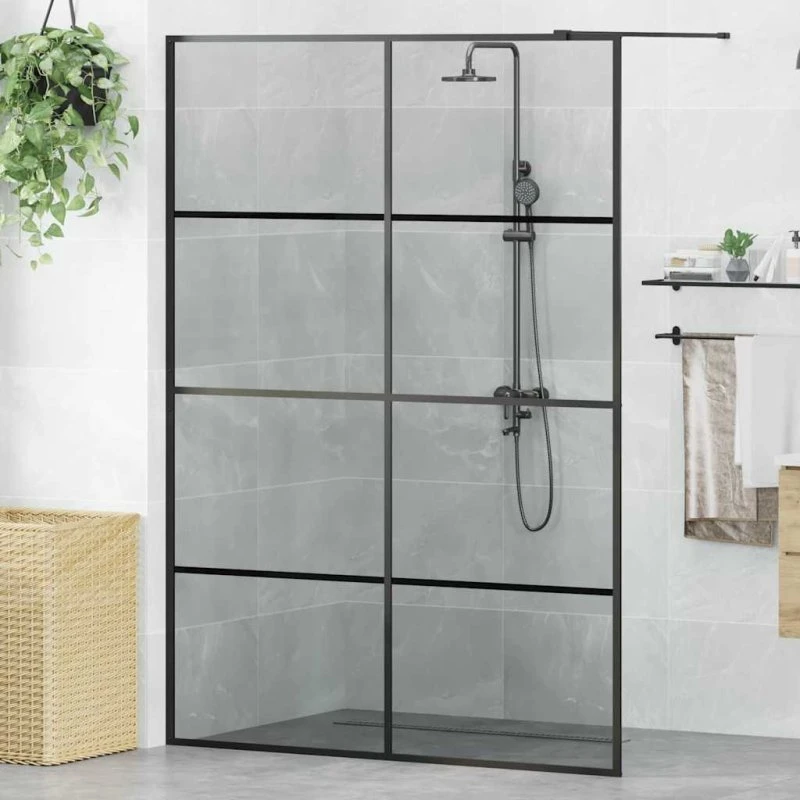 vidaXL Walk-in brusevæg Sort 140 x 195 cm hærdet glas
