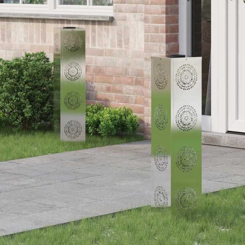 vidaXL Solar LED Sti lys 2 stk, Sølv, Rustfrit Stål