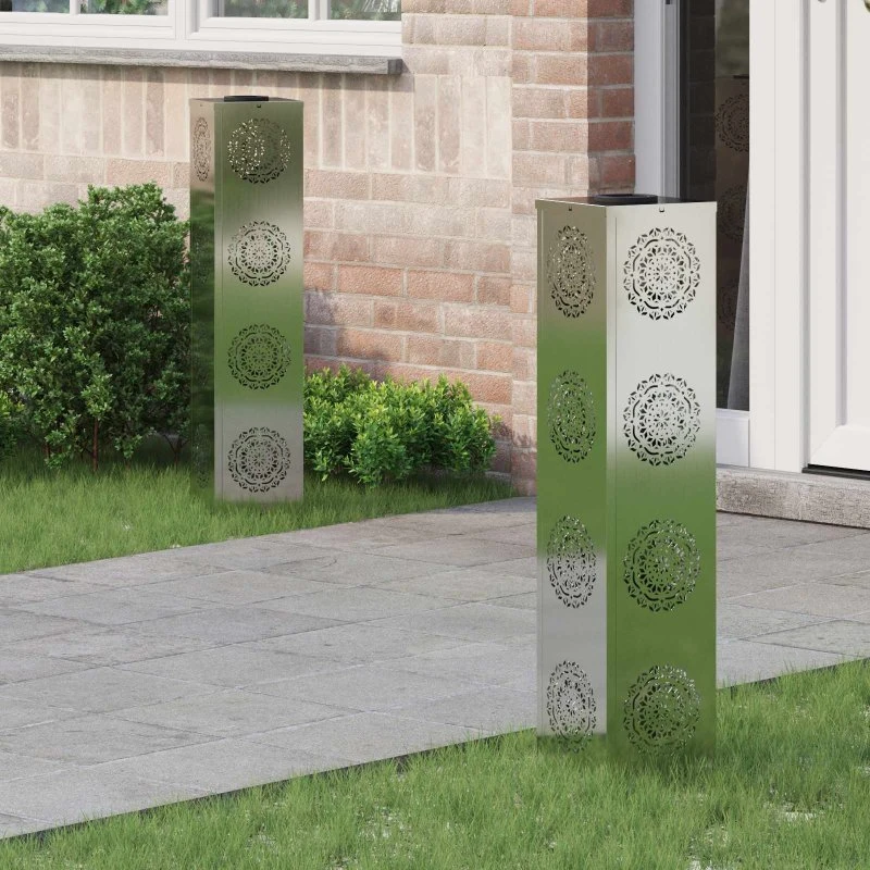 vidaXL Solar LED sti lys 2 stk Sølv Galvaniseret Stål