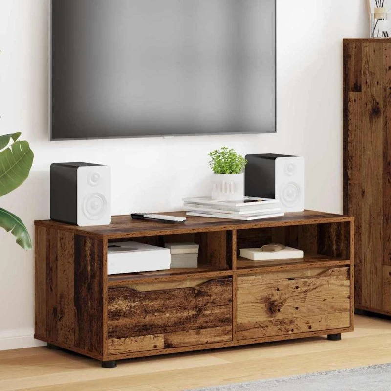 vidaXL TV-skab med skuffe, gammelt træ, 100 x 48 x 43 cm
