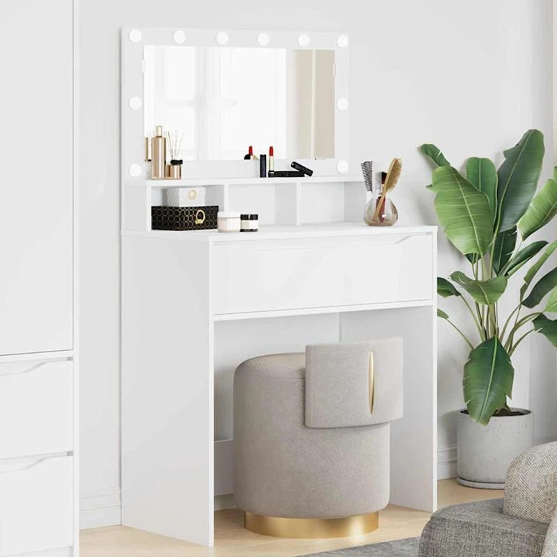 vidaXL Soveværelsessminkebord Hvid 80 x 39,6 x 135 cm Konstrueret træ