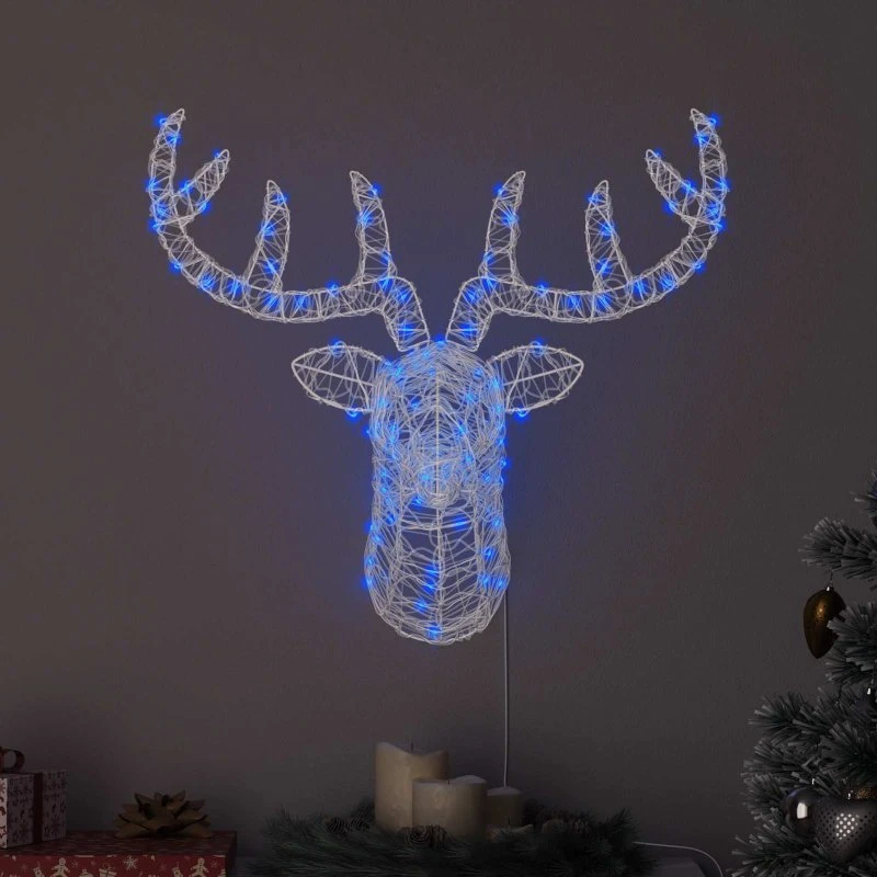 vidaXL Rensdyr hoved blå 68 cm med 140 LED'er i akryl