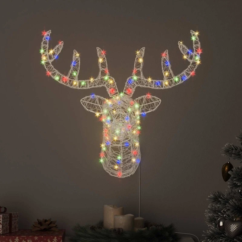 vidaXL Rensdyr hoved med 140 LED'er, 68 x 36,5 x 62,5 cm, akryl, farverig