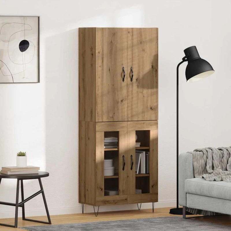 vidaXL Artisan Egetræ Højskab 2 stk Konstrueret Træ og Glas