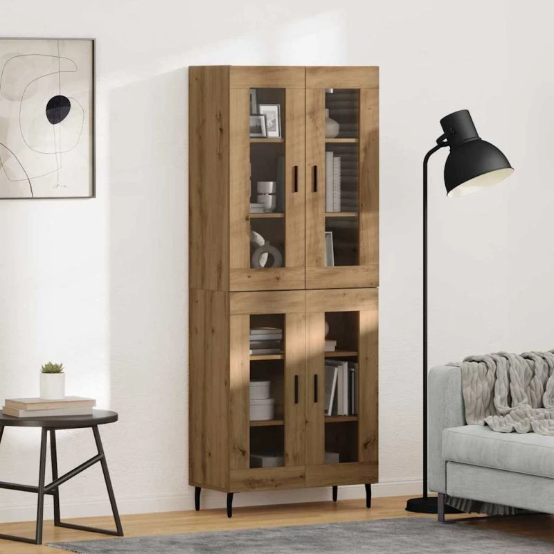 vidaXL Artisan Egetræ & Glas Højskænk 2 stk