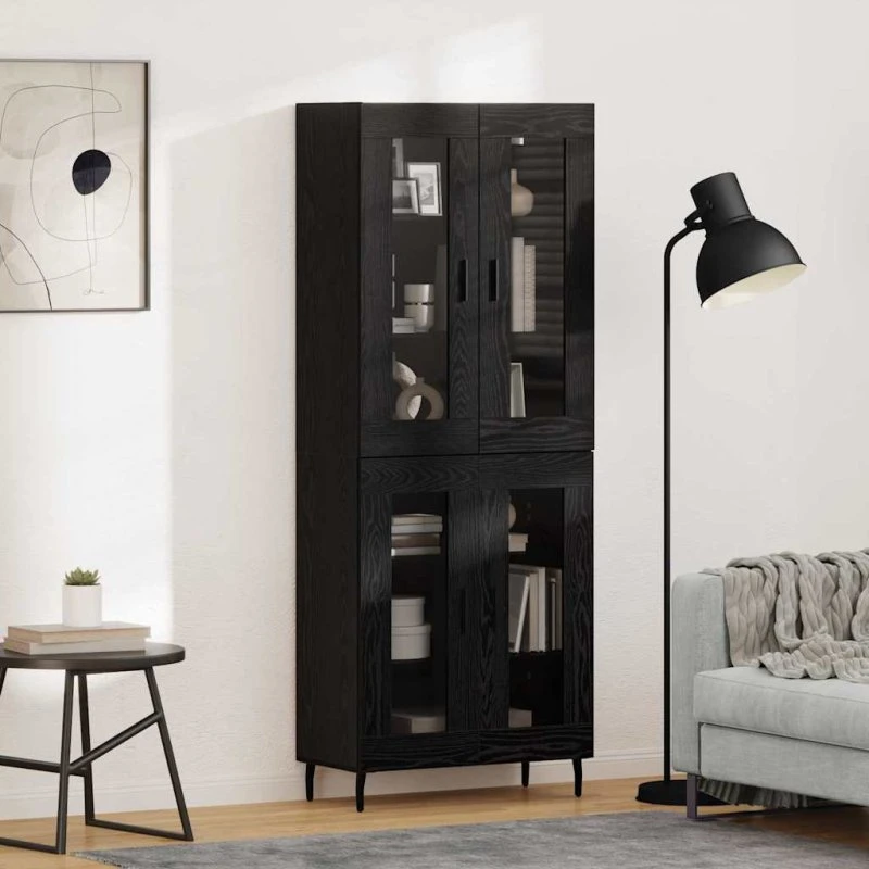vidaXL Highboard 2 stk Sort eg Ingeniørtræ og glas