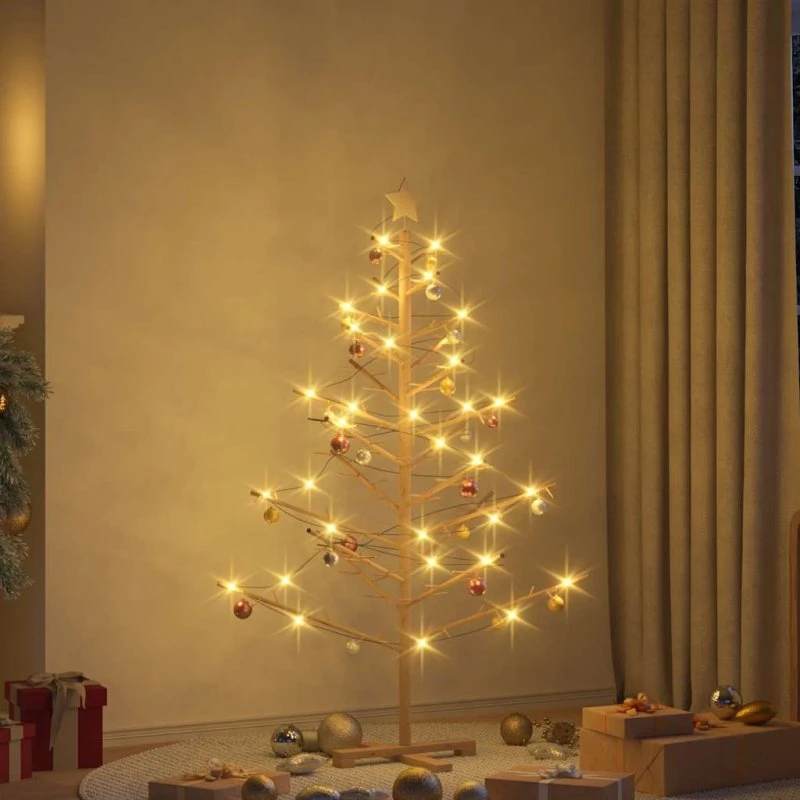 vidaXL Træjuletræ 150 cm Naturfarvet Massivt Fyrretræ med Stativ