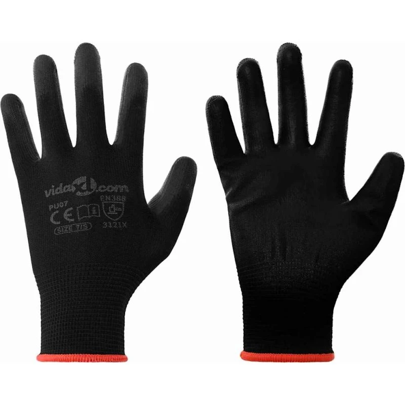 vidaXL Arbejdshandsker 12 stk Sort 7/S Polyester