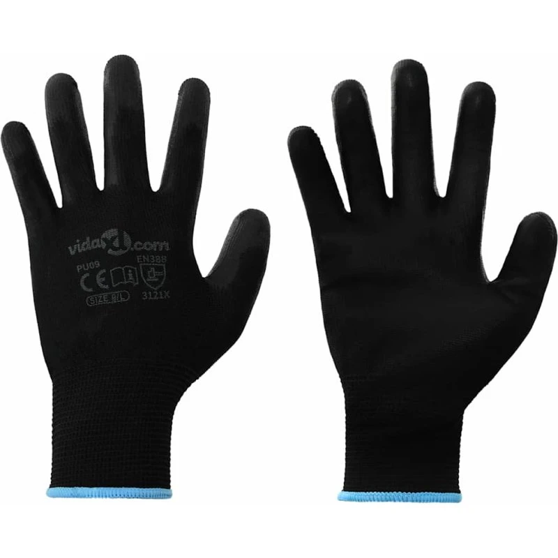 vidaXL Arbejdshandsker 24 stk Sort 9/L Polyester