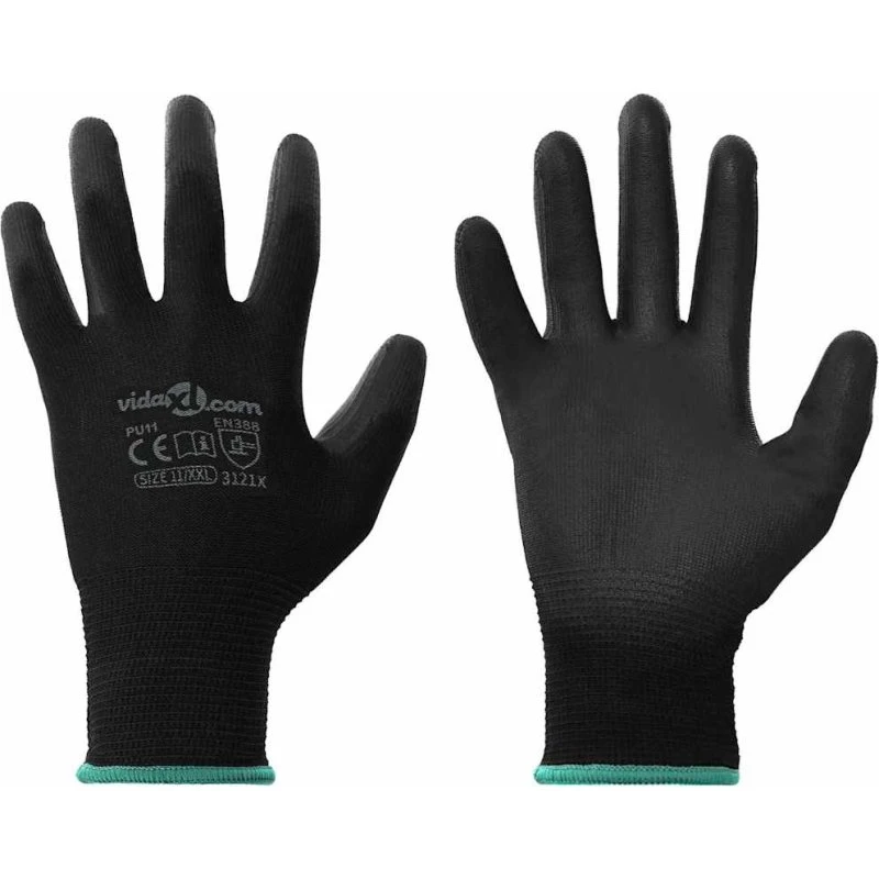 vidaXL Arbejds handsker 24 stk, Sort, XXL, Polyester