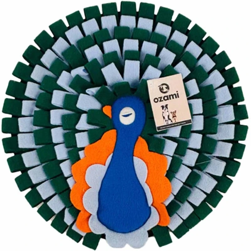 Ozami Snusemåtte Påfugl 40 cm – blå snusemåtte til hund