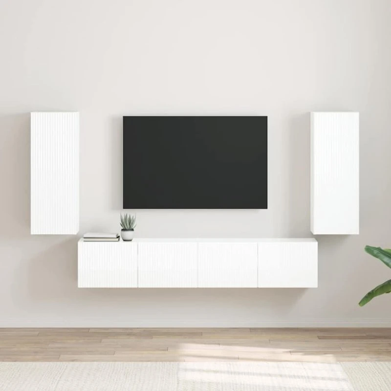 vidaXL TV-vægskab 2 stk, Gloss Hvid, 30 x 31 x 80 cm, Konstrueret træ