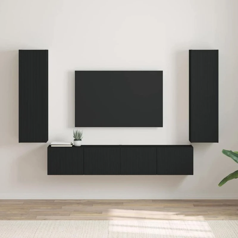 vidaXL TV-vægskab 2 stk, Sort, 30 x 31 x 100 cm, Konstrueret træ