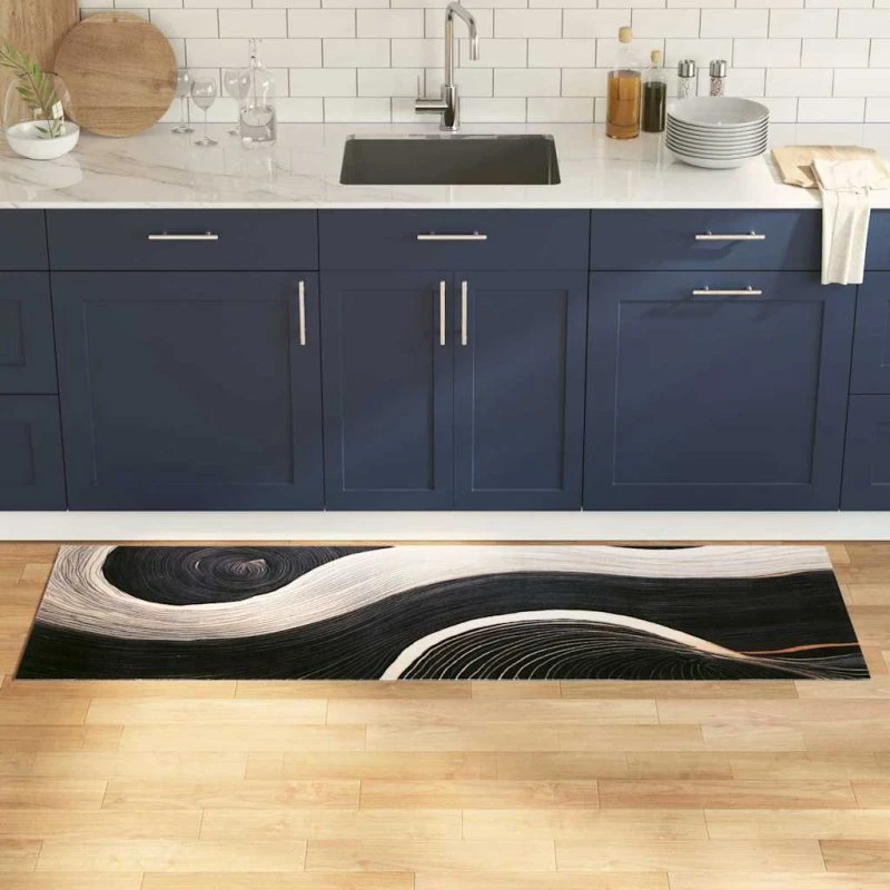 Art Deco Køkkenmåtte Sort 180 x 60 cm Fløjl