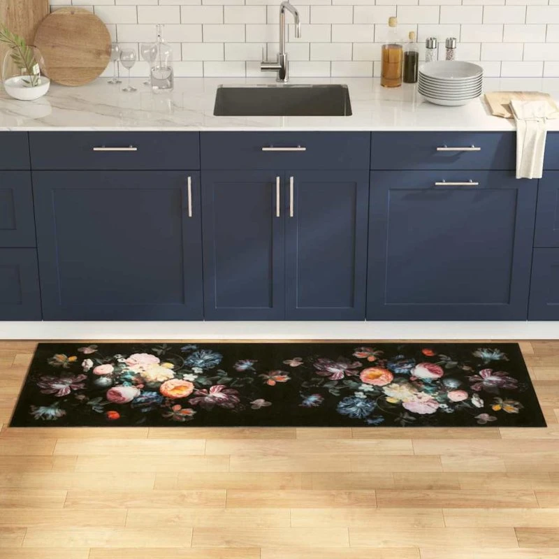 vidaXL Køkkenmåtte Sort 180 x 60 cm Fløjl