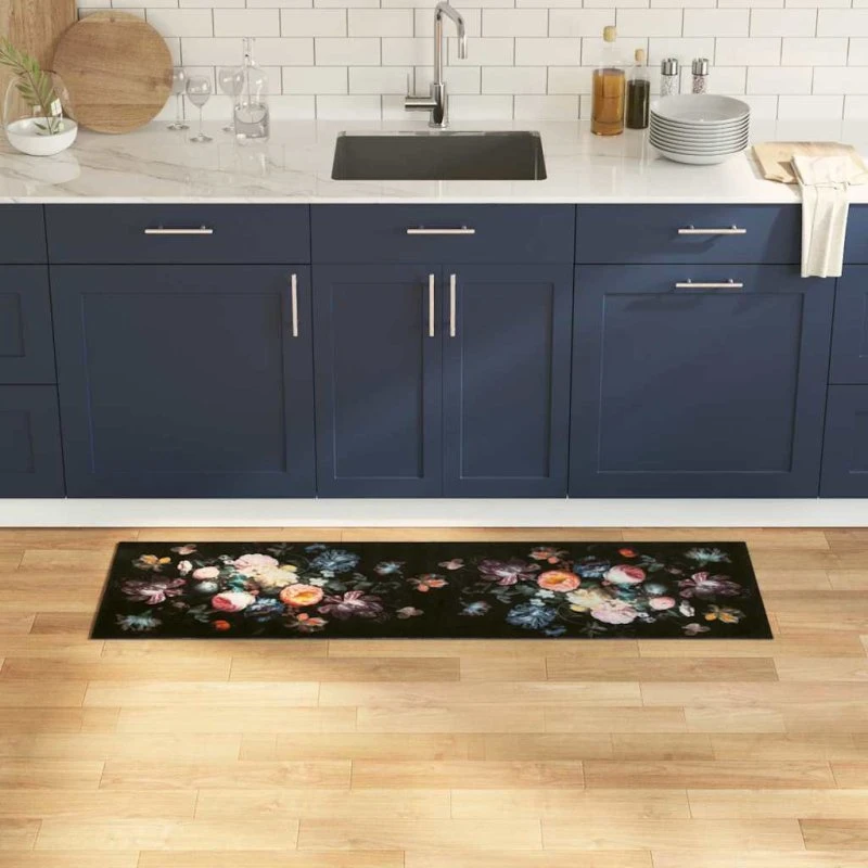 vidaXL Køkkenmåtte Sort 150 x 45 cm Fløjl