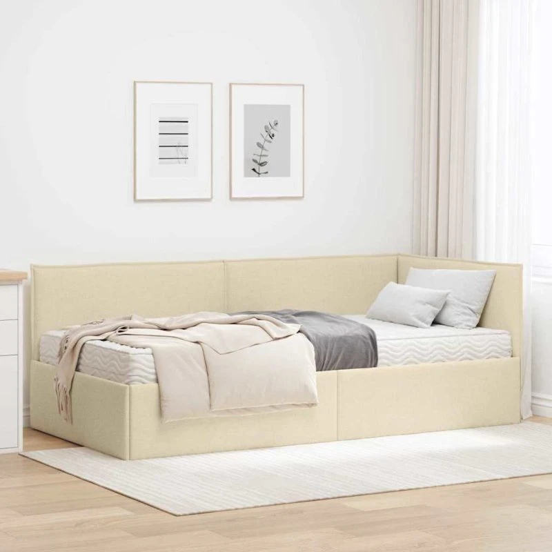 vidaXL Hjørnesengramme med Madras 2 stk Creme Fløjl