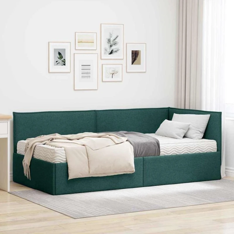 vidaXL Hjørnesengramme med Madras og Hovedgærde 2 stk Grøn Fløjl 100 x 200 cm