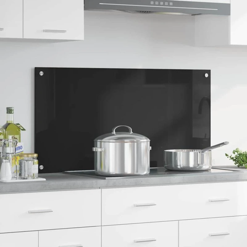 vidaXL Køkkenbacksplash Sort 100 x 50 cm hærdet glas