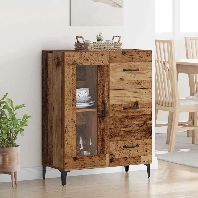 Ingeniørt Træ & Jern Sidebord, Gammelt Træ, 69,5 x 34 x 90 cm