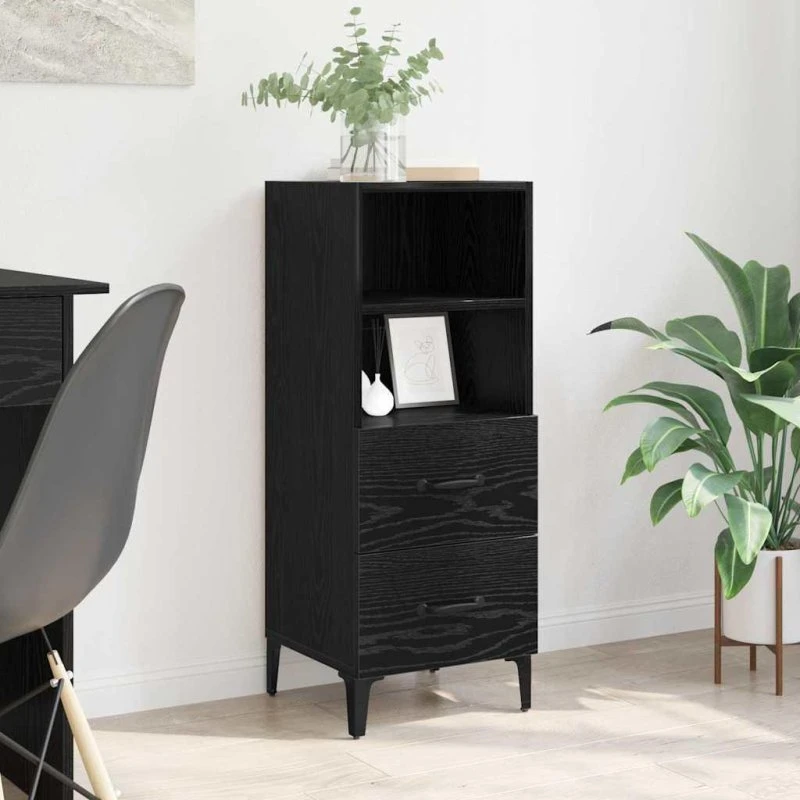 Sidebord med skuffe Sort eg 34 x 34,5 x 90 cm Konstrueret træ